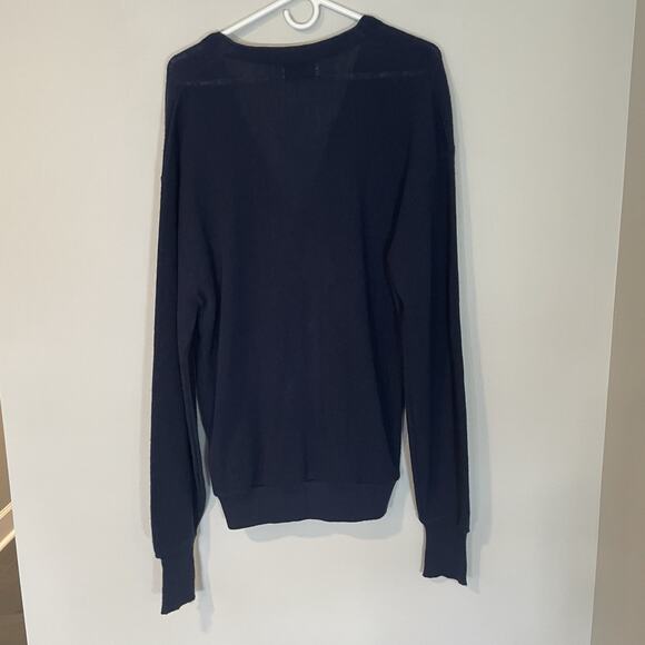 Vtg Jantzen Navy Blue Knit Cardigan XL Men’s Sweater Fold Cuff Retro Grandpa 80s - Picture 5 of 6